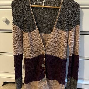 Free People Colorblock Knit Cardigan Sweater